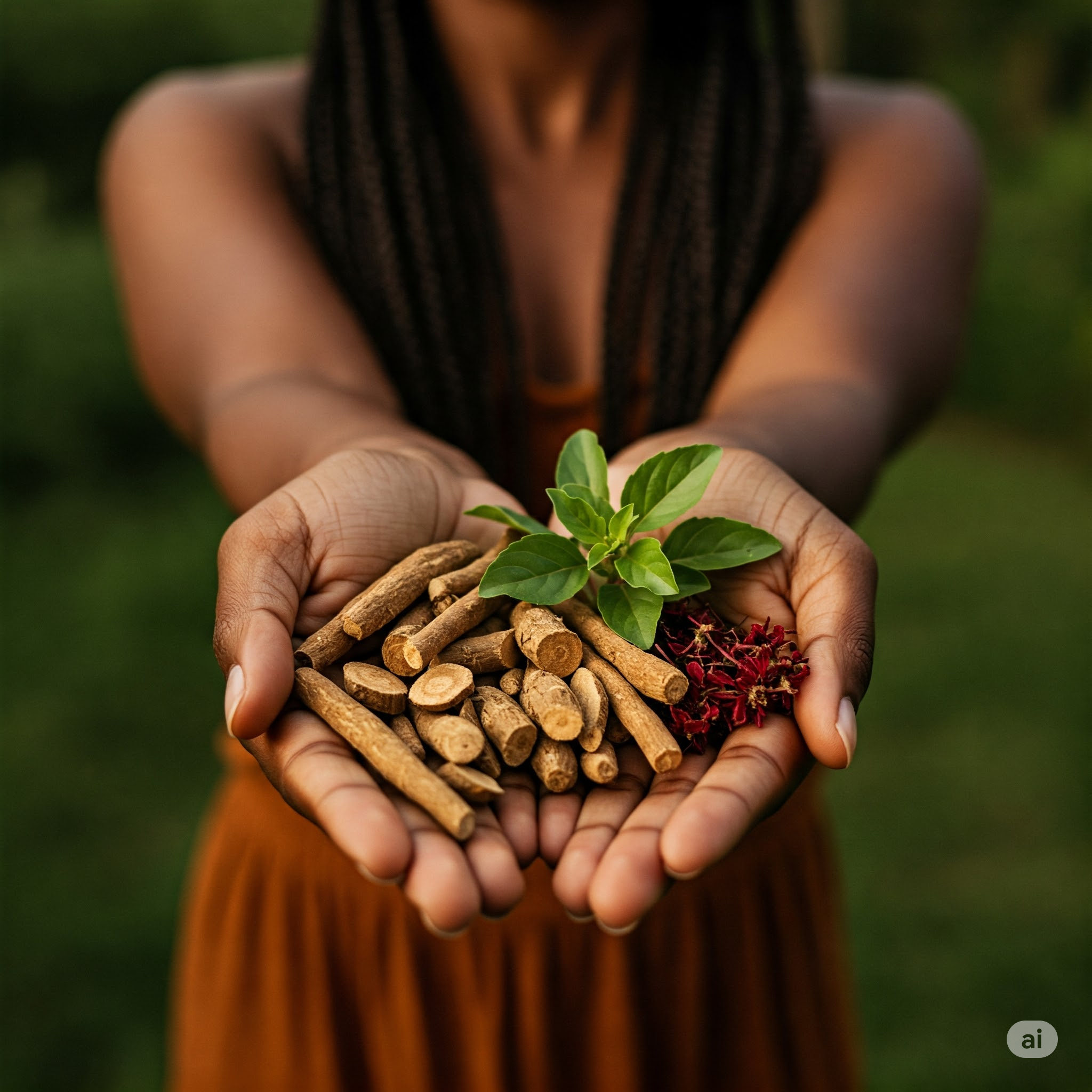 Woman using adaptogenic herbs for stress relief